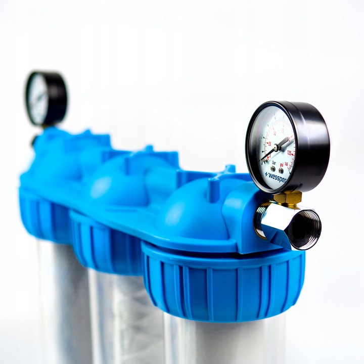 Filtr wody wstępny cały dom 3 stopniowy 1" + 6x wkłady + 2x ciśnieniomierz