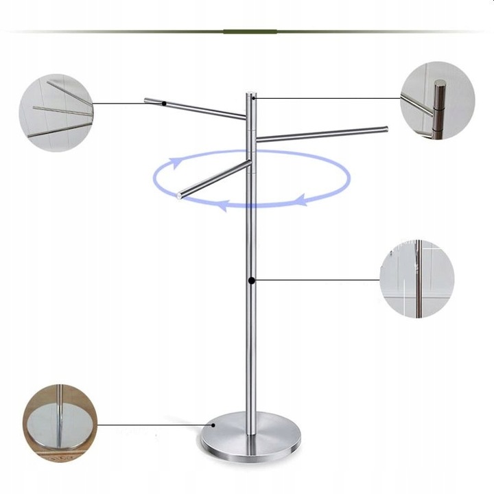 STOJAK na RĘCZNIKI wieszak 3 RAMIONA obrotowe