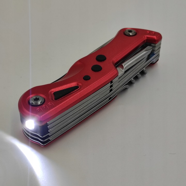 NÓŻ MULTITOOL SCYZORYK z LATARKA LED WIELOFUNKCYJNY 12w1 NOŻYK SKŁADANY PRO