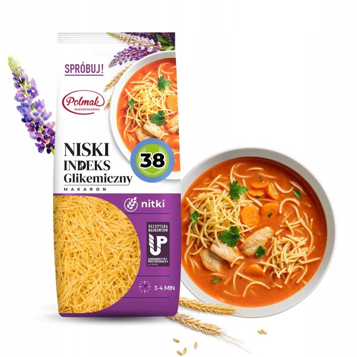 MAKARONY PENNE SPAGHETTI ŚWIDERKI NITKI 250g POLMAK NISKI IG
