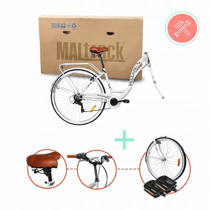 ROWER MIEJSKI DAMSKI 28'' DAMKA WIKLINOWY KOSZYK KOSZ 6 PRZERZUTKI SHIMANO