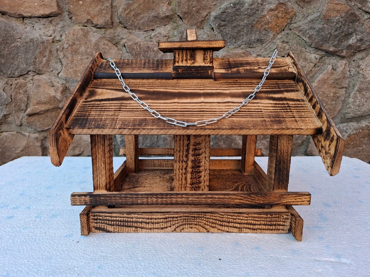 KARMNIK DREWNIANY opalany dla ptaków z WSYPEM WSYP budka lęgowa DUŻY