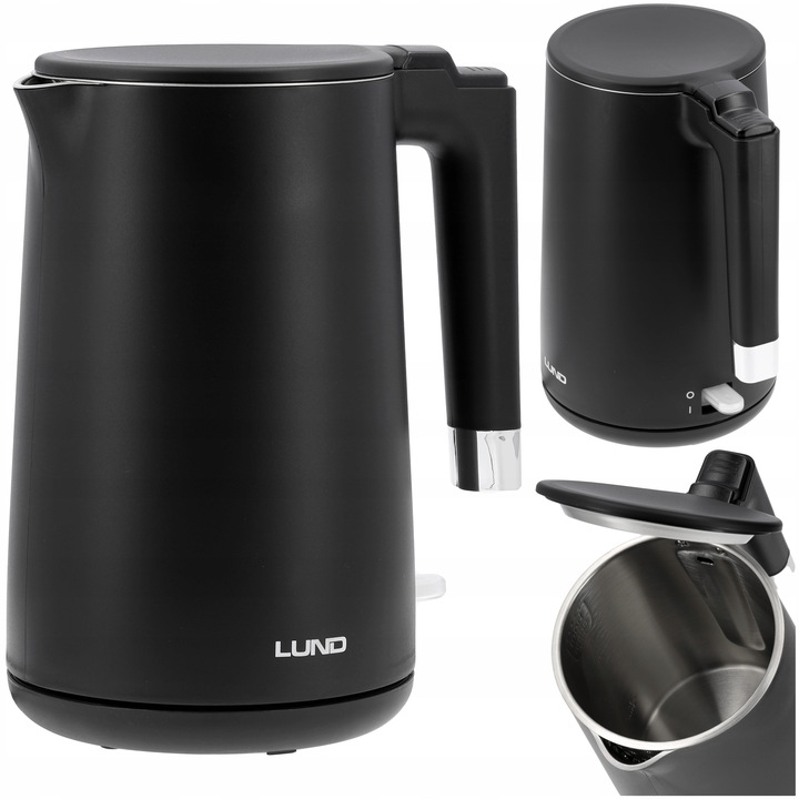 CZAJNIK ELEKTRYCZNY LUND 2200W 1,5L CZARNY PODWÓJNE ŚCIANKI