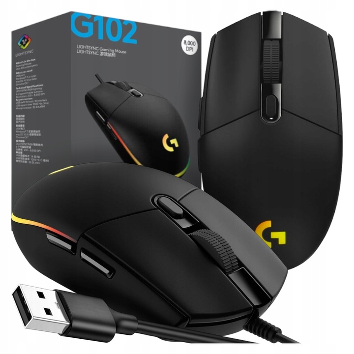 Mysz przewodowa Logitech G102 Czarna USB 8000DPI sensor optyczny LIGHTSYNC