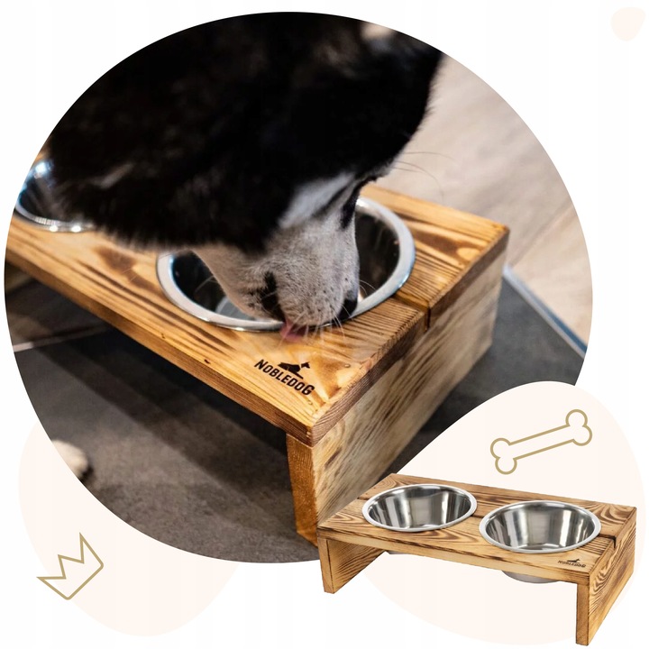 MISKI NA STOJAKU dla psa DUŻEGO STOJAK DREWNIANY bufet 2x 1,8 L + treserki