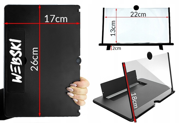 EKRAN POWIEKSZAJĄCY do TELEFONU DO 12 CALI Powiększacz z uchwytem WEBSKI