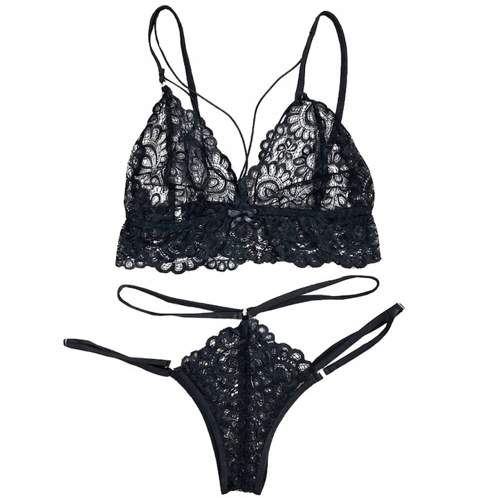 KORONKOWY KOMPLET SEKSOWNA BIELIZNA STANIK MAJTKI