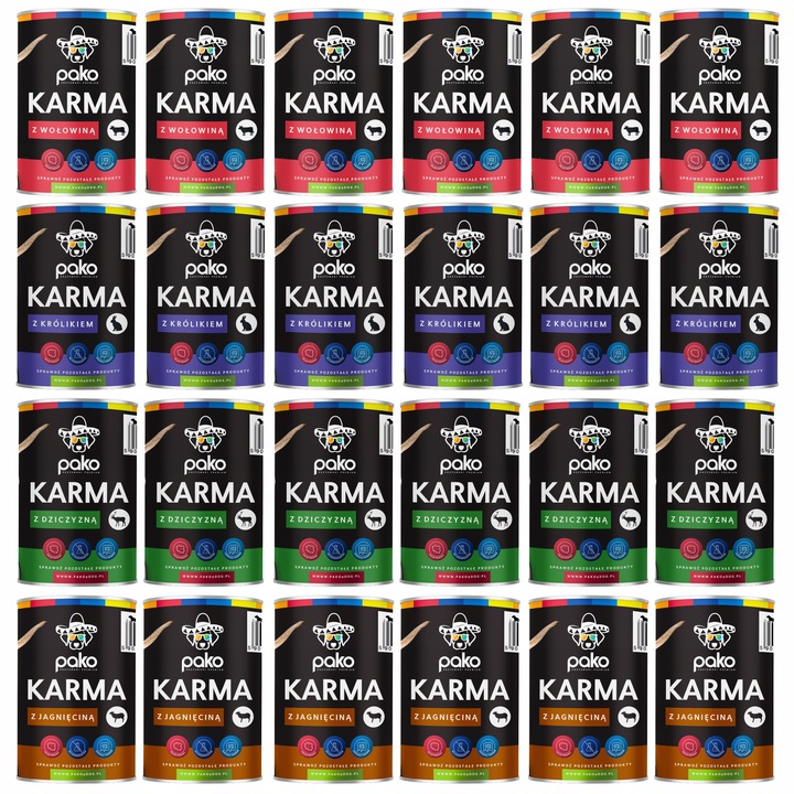 MOKRA KARMA DLA PSA PUSZKA PREMIUM PAKO 24 X 400 MIX 4 SMAKÓW