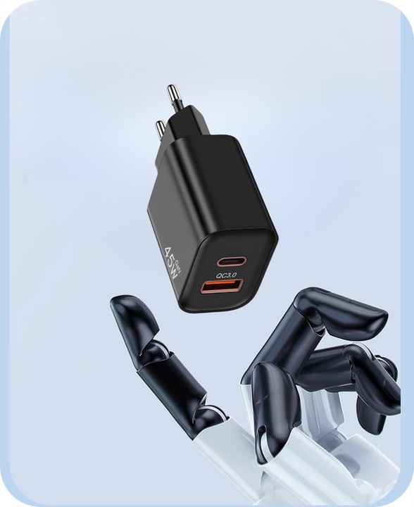 SZYBKA ŁADOWARKA KOSTKA GaN 45W ZASILACZ 2xUSB QC 3.0 PD 3A