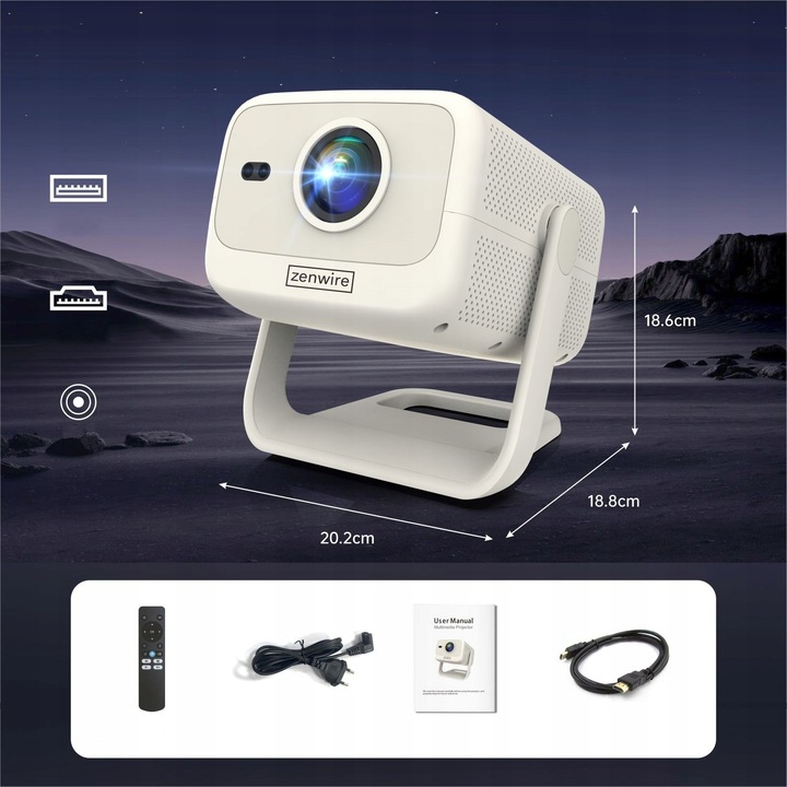 Mini Projektor Przenośny Android WiFi Rzutnik FULL HD 4K Telefon Bluetooth