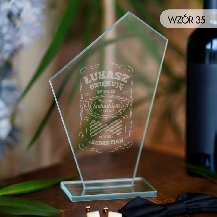 PODZIĘKOWANIA DLA ŚWIADKÓW STATUETKA SZKLANA GRAWER PREZENT DLA ŚWIADKA