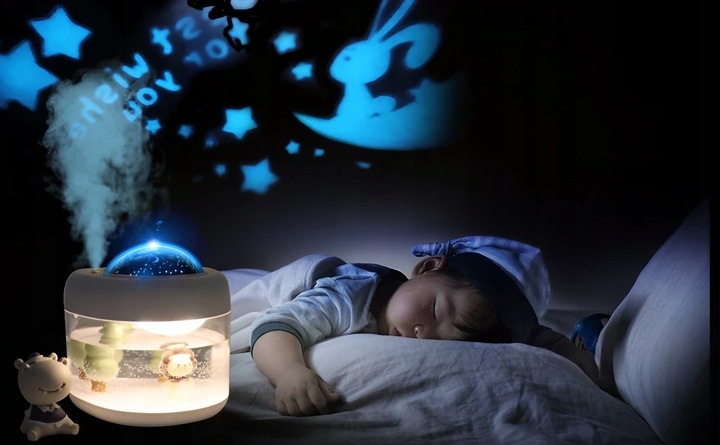 NAWILŻACZ POWIETRZA LAMPKA NOCNA Z PROJEKTOREM GWIAZD TYGRYSEK DLA