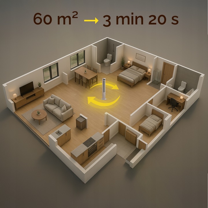 Wentylator kolumnowy stojący Cichy 19dB Yoer +12m zasięg 12 mocy