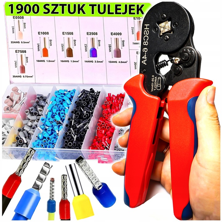 ZACISKARKA PRASKA TULEJEK KONEKTORÓW KOŃCÓWEK KABLI PRZEWODÓW ZESTAW