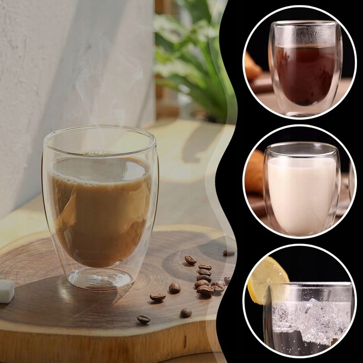 6x SZKLANKI TERMICZNE DO KAWY HERATY DRINKÓW WHISKEY 350ML MROŻONE LODY