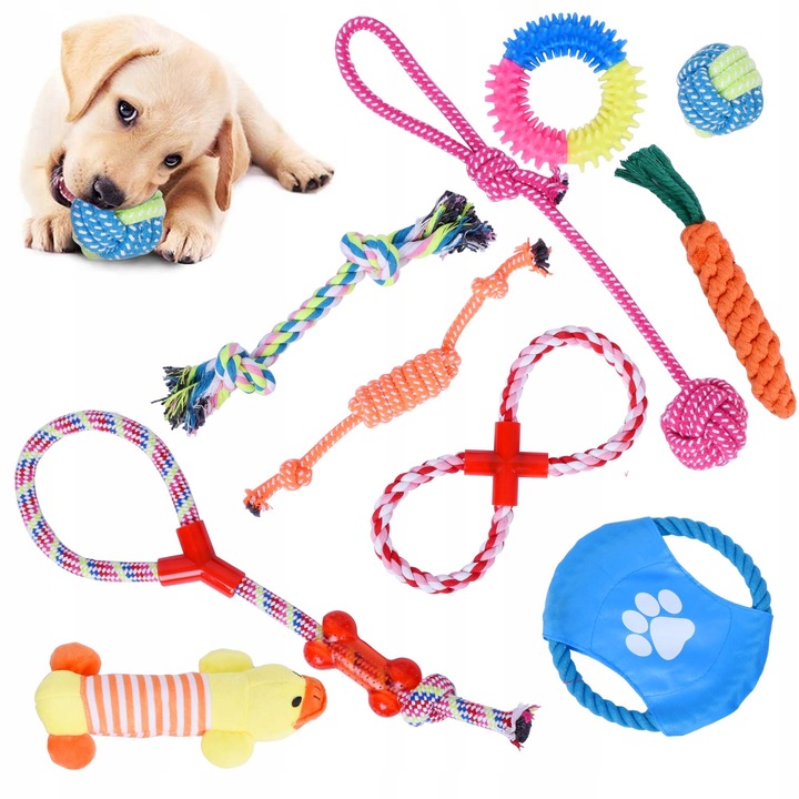 ZESTAW SZARPAKÓW ZABAWEK DLA PSA SZARPAK SZNUR PIŁKA GRYZAK FRISBEE 10 el.