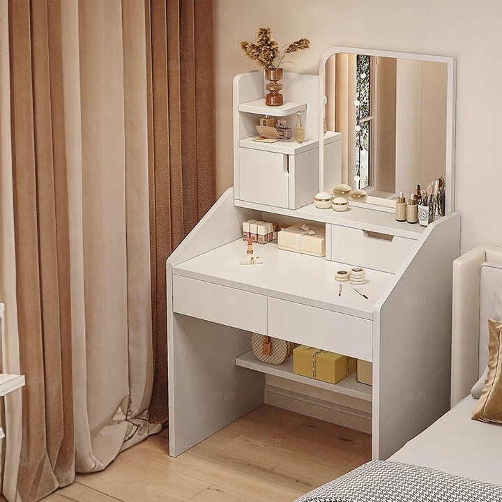 TOALETKA Z LUSTREM BIAŁA MAKIJAŻU GLAMOUR Z SZUFLADAMI SKANDYNAWSKA MODERN