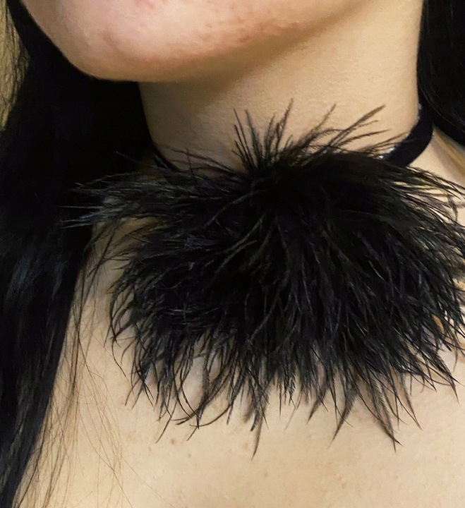 Choker , naszyjnik strusie pióra, Broszka