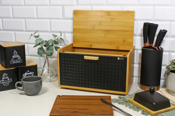 CHLEBAK POJEMNIK NA PIECZYWO BAMBUSOWY DUŻY 2w1 CZARNY DREWNO