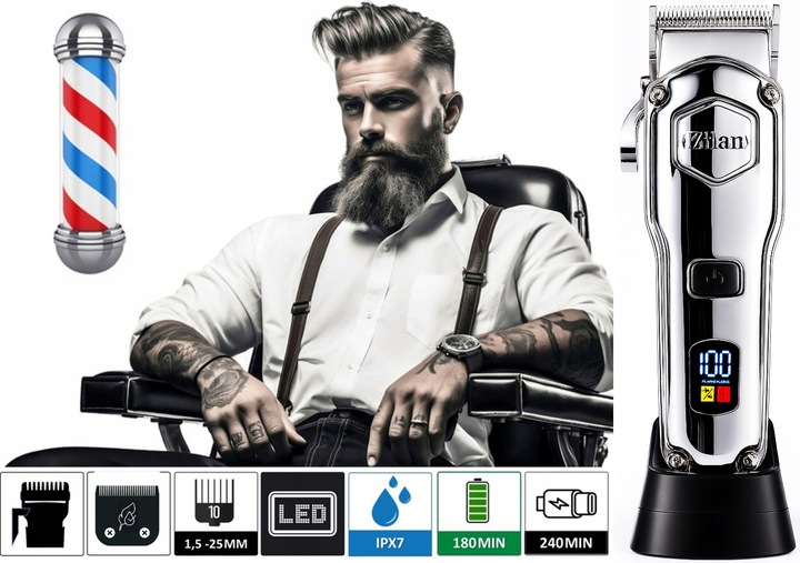 PROFESJONALNA MASZYNKA DO STRZYŻENIA BEZPRZEWODOWA WET&DRY USB ZESTAW