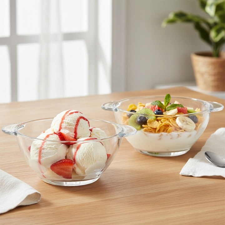 6x Miska BULIONÓWKA miseczka szklana obiadowa z uszami uchwytami 420 ml