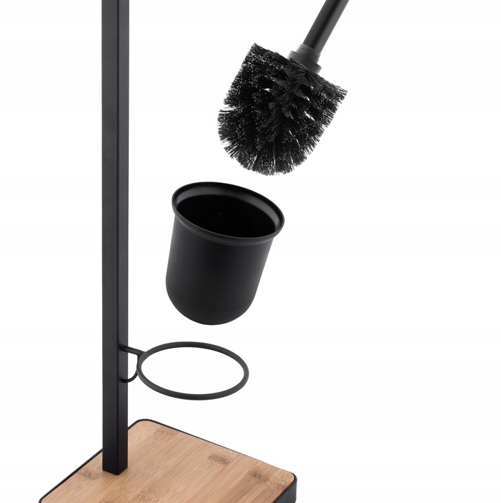 Stojak uchwyt na papier toaletowy i szczotkę do WC czarny loft bambus
