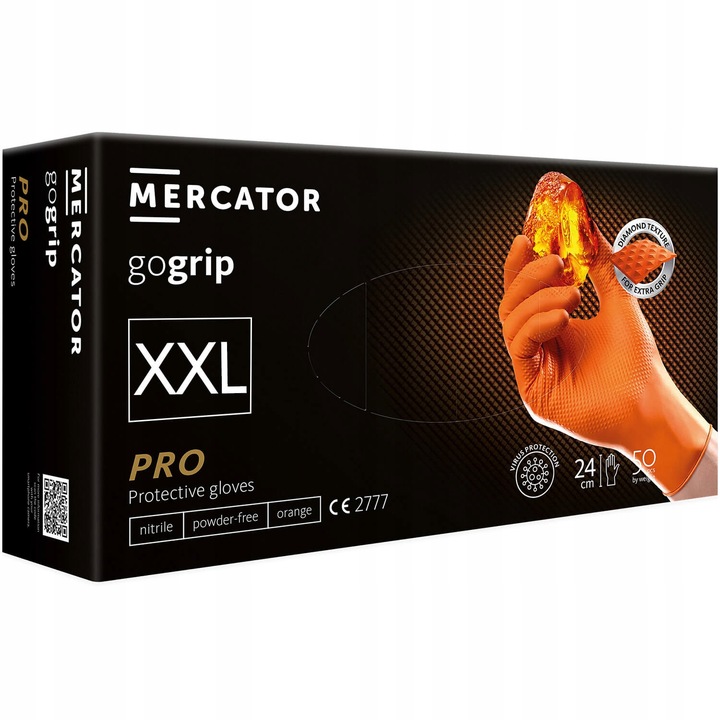 Rękawice Nitrylowe Mercator GOGRIP ORANGE Pomarańczowe 50 sztuk XXL