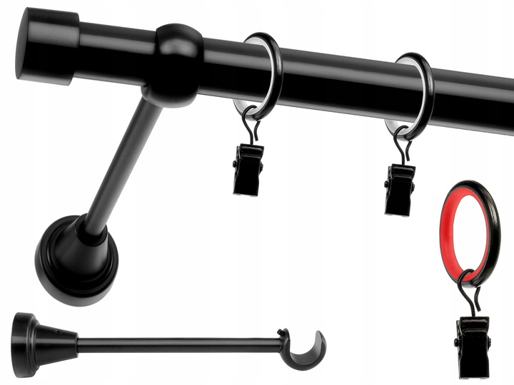 KARNISZ POJEDYNCZY 200 cm - fi 19 mm SIMPLE KARNISZE KÓŁKA CICHE CZARNY