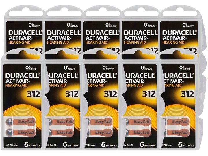 Baterie do aparatów słuchowych - Duracell ActivAir - 312 / PR41 - 60 sztuk