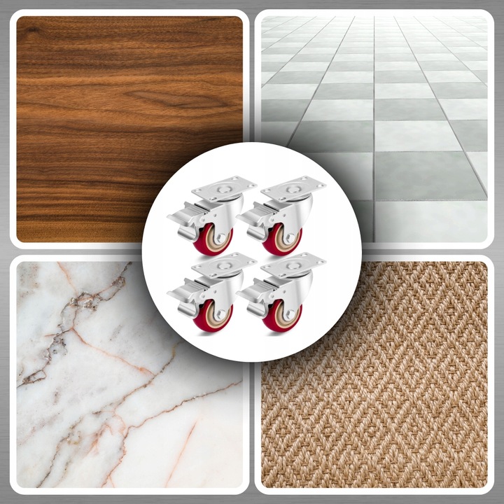 KÓŁKA OBROTOWE 75mm 200kg Z HAMULCEM GUMOWE ZESTAW JEZDNY WÓZKA 4 SZT