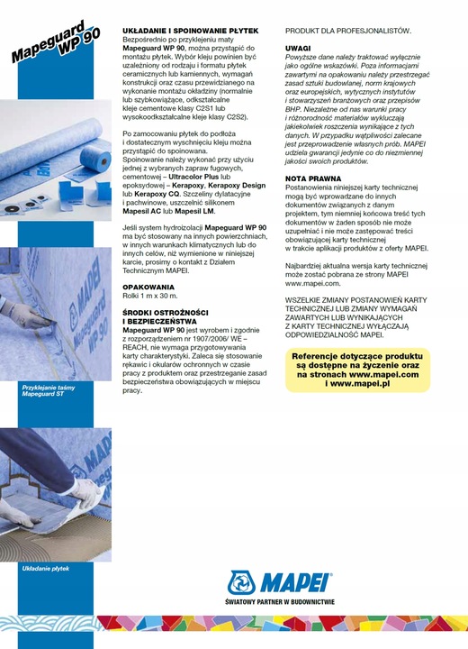 MAPEI MAPEGUARD WP90 1m 1m2 Mata Hydroizolacyjna Hydroizolacja Łazienki