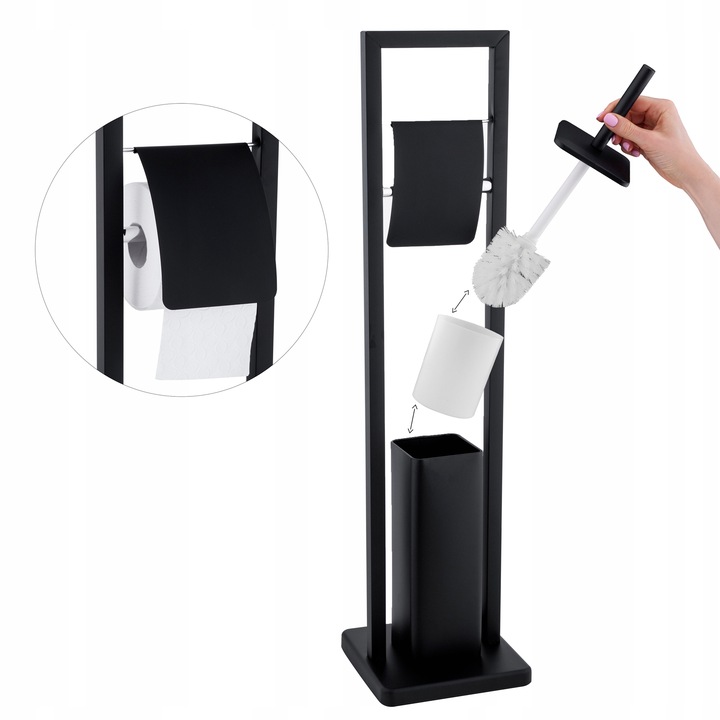 Stojak na papier toaletowy z uchwytem i szczotką do wc czarny loft YOKA