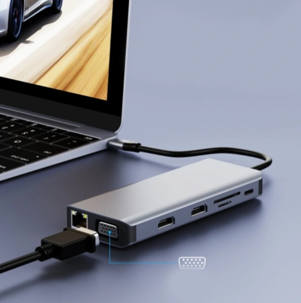 ADAPTER HUB 12w1 USB-C 2x HDMI VGA Jack RJ45 M1
