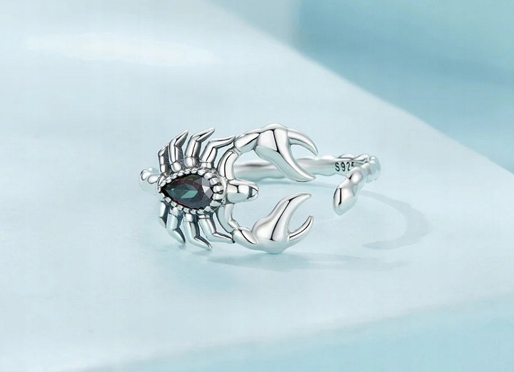 Srebrny pierścionek SKORPION cyrkonie regulowany s925 +pudełko