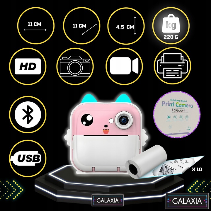 MINI DRUKARKA DRUKUŚ TERMICZNA APARAT NATYCHMIASTOWY DLA DZIECI i 11 ROLEK