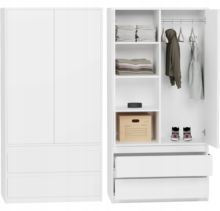 Szafa garderoba 90cm 2szuflady biała B-9