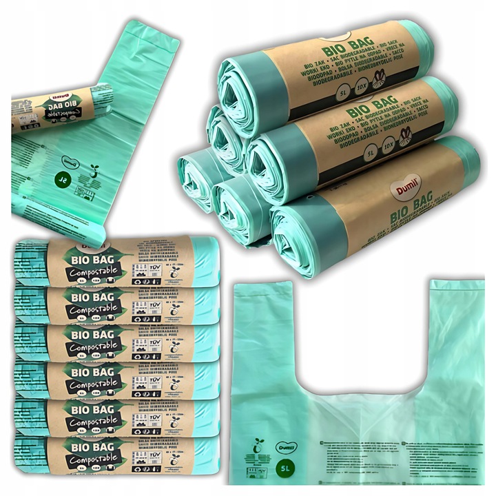 WORKI NA ŚMIECI BIODEGRADOWALNE 60SZT 5L BIO WORKI NA ODPADY KOMPOSTOWALNE