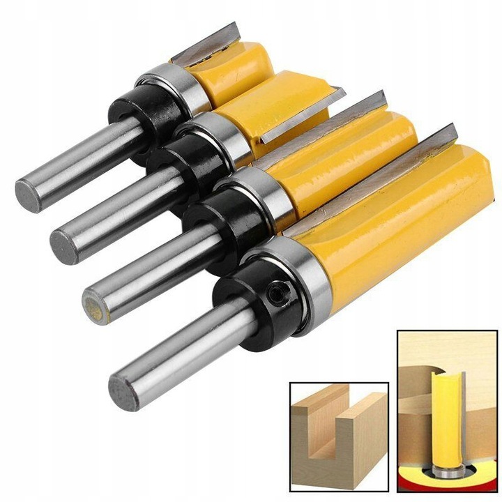 FREZ PROSTY KOPIUJĄCY Z ŁOŻYSKIEM DO DREWNA TRZPIEŃ 8 MM 4 SZT