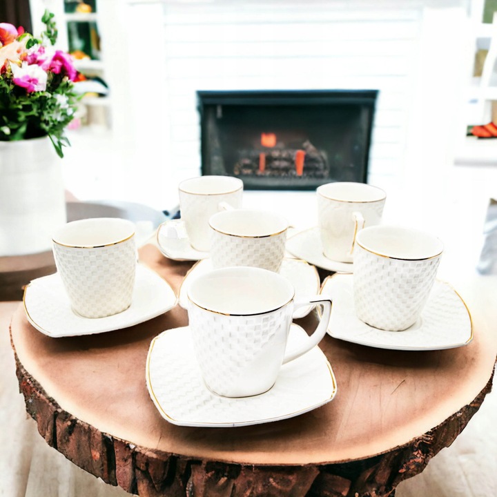 Serwis kawowy zestaw filiżanek ze spodkiem 240 ml 6+6 porcelanowy