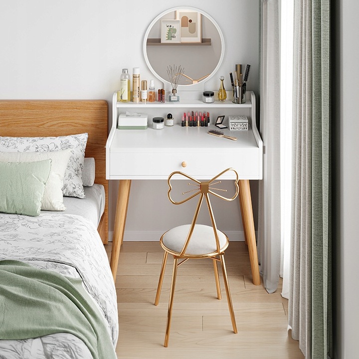 TOALETKA KOSMETYCZNA MAKIJAŻ Z LUSTREM BIAŁA SKANDYNAWSKI LOFT