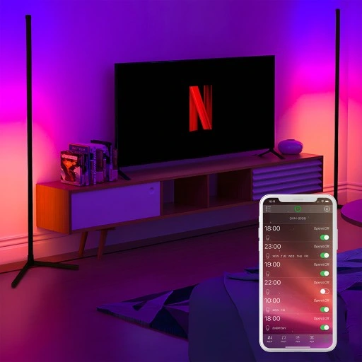 LAMPA PODŁOGOWA STOJĄCA LED RGB NAROŻNA PILOT APKA