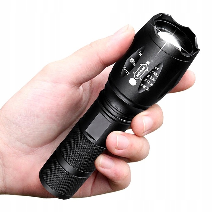 Mocna Latarka TAKTYCZNA LED Policyjna dioda ZOOM NA BIWAK SZPERACZ MEGA