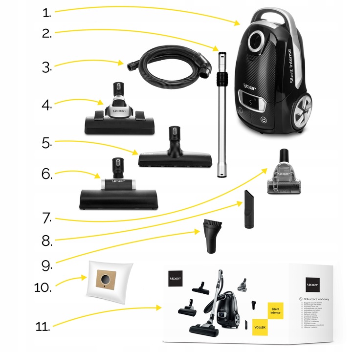 Odkurzacz workowy Cichy Yoer HEPA +6 szczotek INTELIGENTNY +PILOT