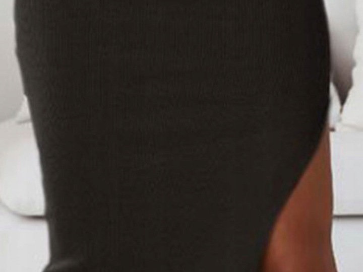 Spódnica ołówkowa prążkowana z rozcięciem dopasowana prążek modna L/XL