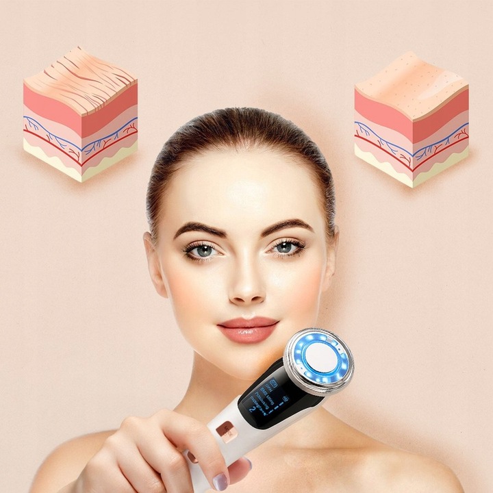 MASAŻER DO TWARZY EMS ULTRADŹWIĘKI FOTON KRIOTERAPIA MEZOTERAPIA 7w1