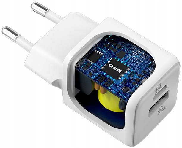 Podwójna SZYBKA Ładowarka sieciowa USB-C Typ-C +USB GaN EVO PD3.0 QC4 25W