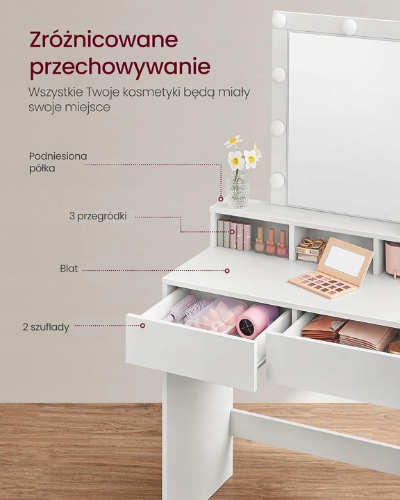 Toaletka z lustrem i oświetleniem led biała nowoczesna