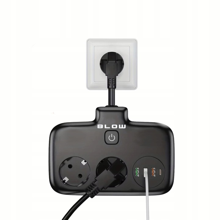 PRZEDŁUŻACZ ROZDZIELACZ ROZGAŁEŹNIK 2 GNIAZDA WŁĄCZNIK LISTWA 3x USB USB-C