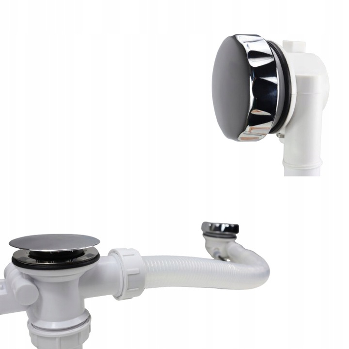 Automatyczny syfon wannowy na pokrętło CHROM czyszczony od góry obrotowy