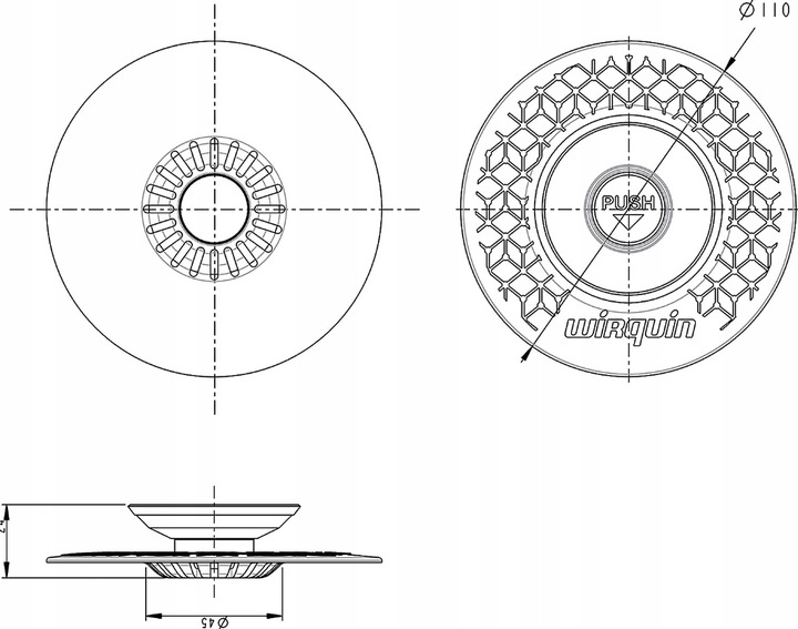 KOREK WIRQUIN DO UMYWALKI ZLEWU WANNY BRODZIKA 110 MM BIAŁY